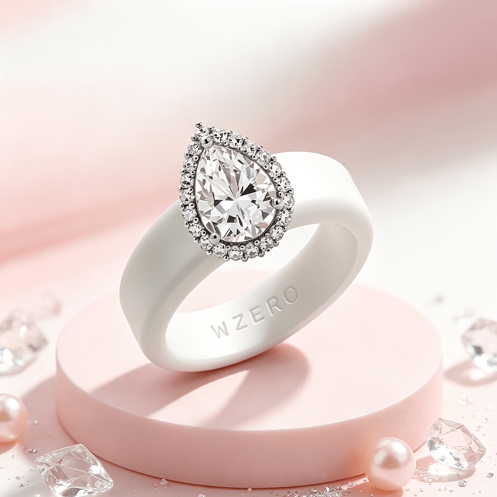 White Minimalist Feng Shui Drop-Shaped Commemorative Ring